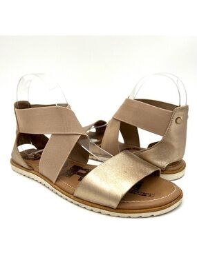 Sorel Ella II Leather Sandals Metallic Gold- Size 7.5